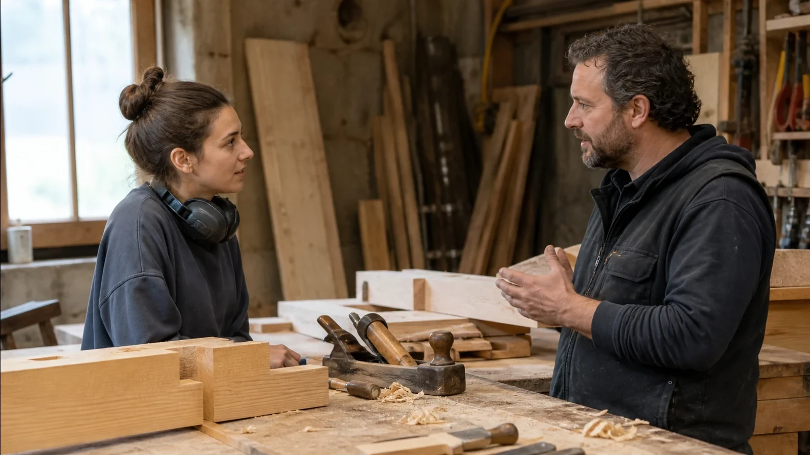 Échange d’orientation dans un atelier de charpente