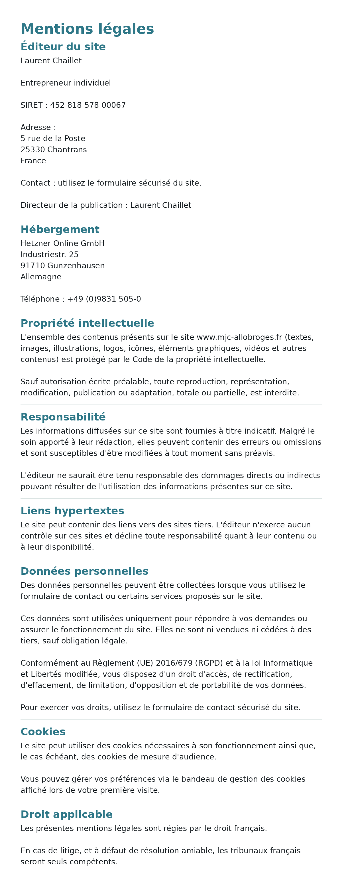Document des mentions légales de Cap Jeunesse